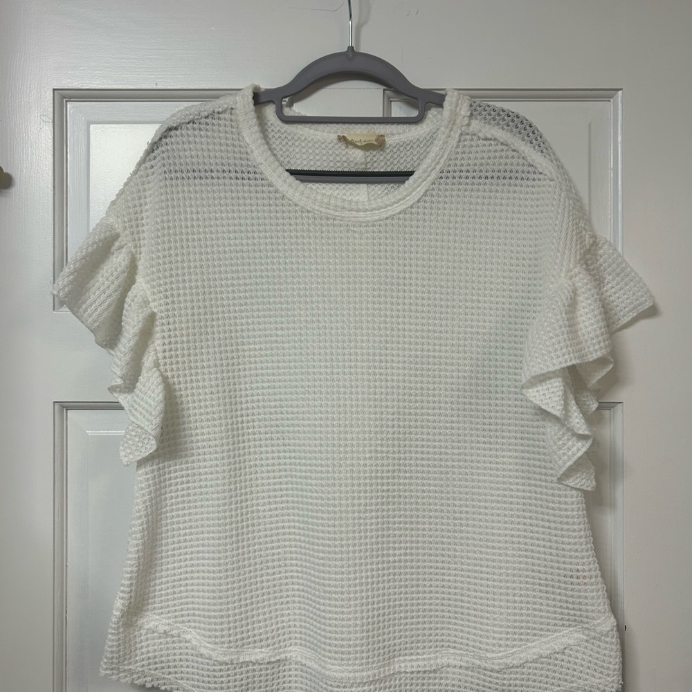 Altar'd State Cream Waffle Knit Ruffle Sleeve Top Size Small